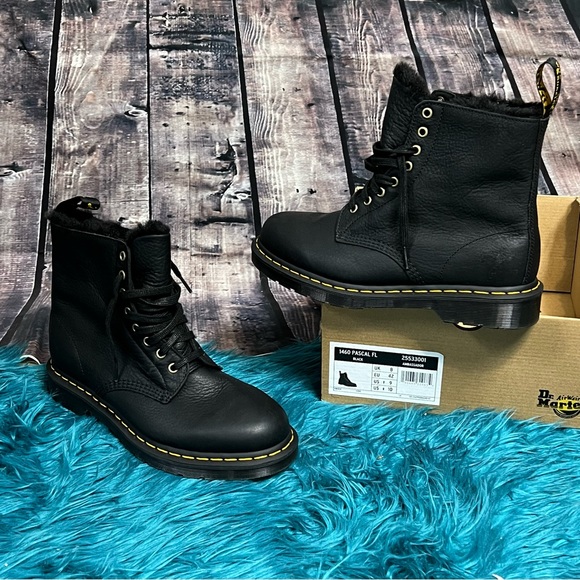 Dr. Martens Shoes - Dr Martens Women 10 Men 9 Ambassador 1460 Pascal FL Faux Fur Black Combat boots